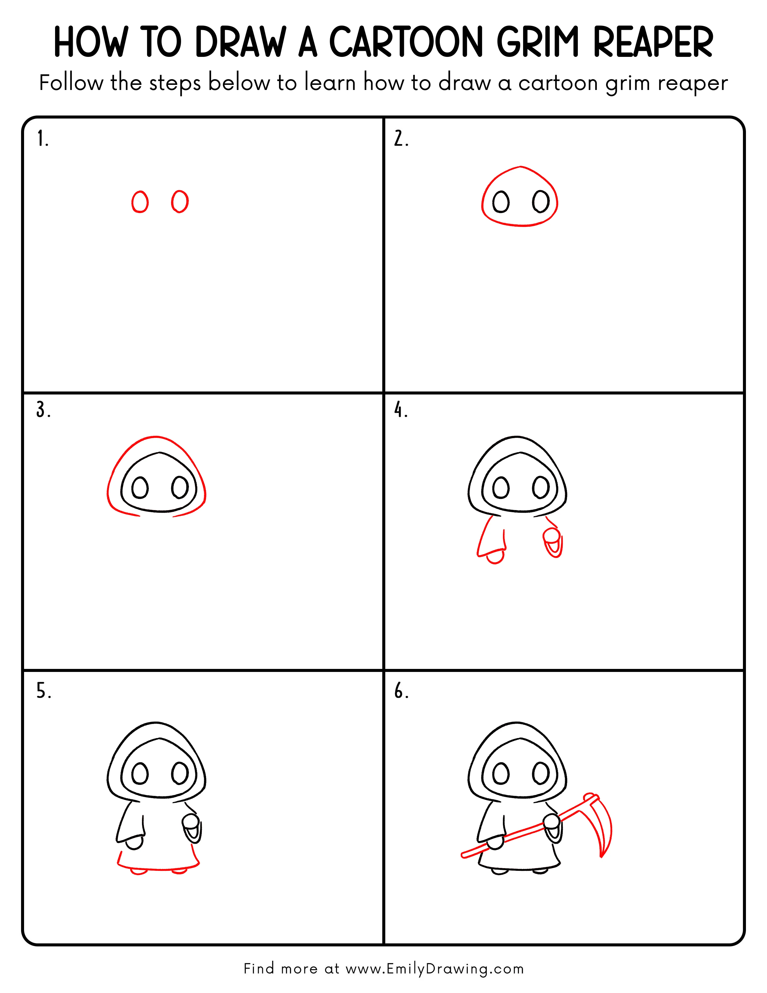 Printable Cartoon Grim Reaper Drawing Guide